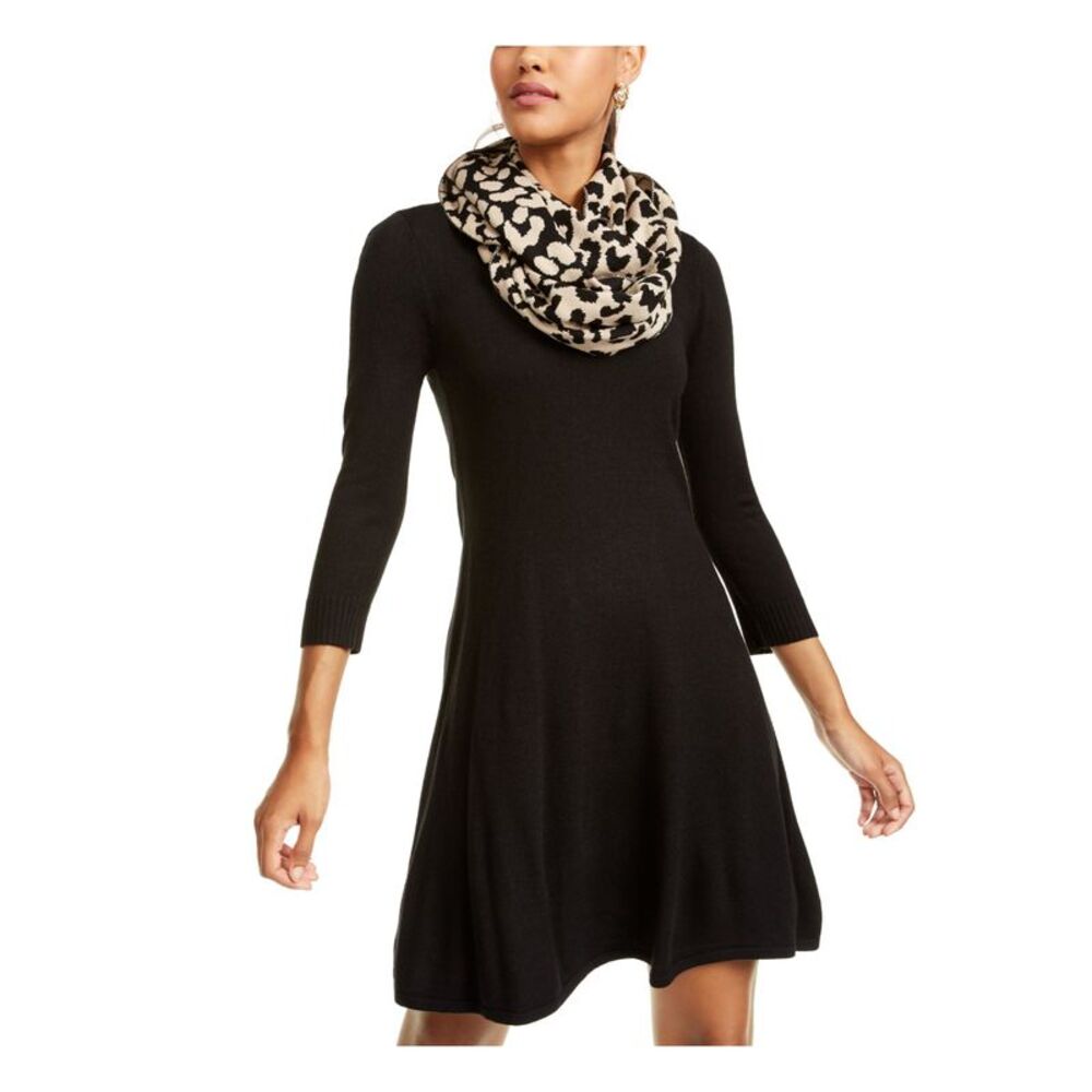 SEQUIN HEARTS Womens Fit + Flare Short Dress Black Long Sleeve Juniors L